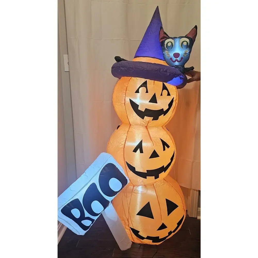 5.25 Ft Boo Pumpkin With Black Cat Halloween Inflatable with Built In LED Lights